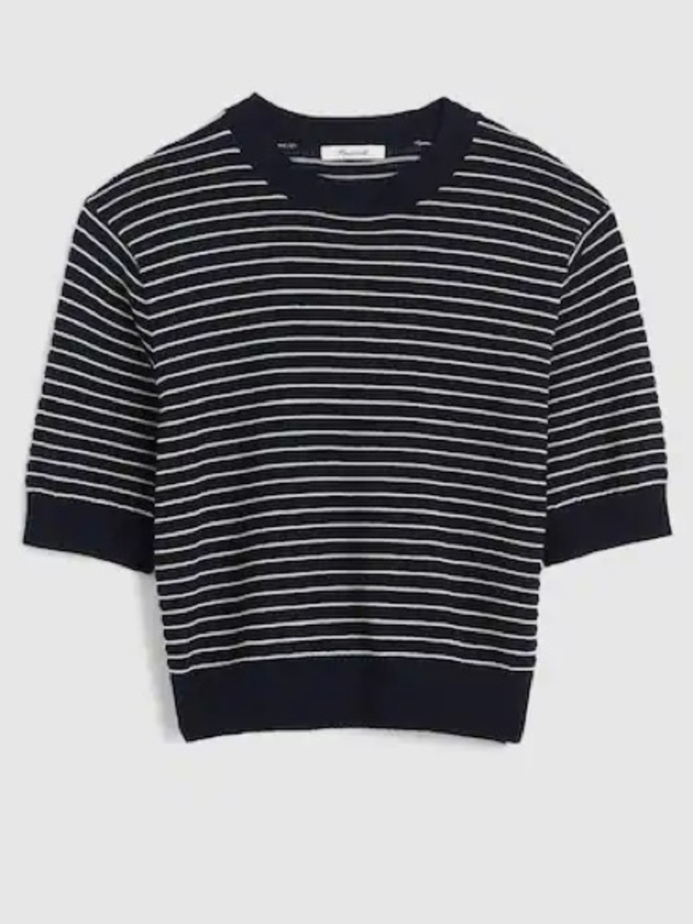 NEW Madewell Textural-Stitch Crewneck Cotton Sweater navy stripe